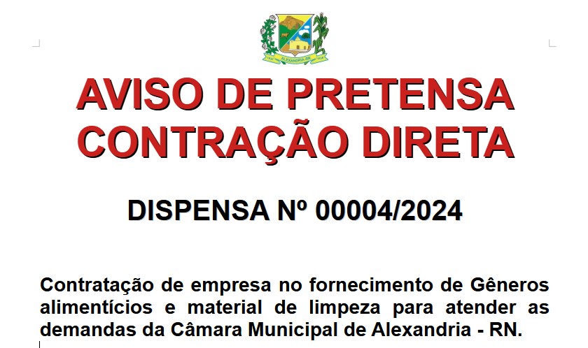 Aviso de Pretensa Contratação Direta